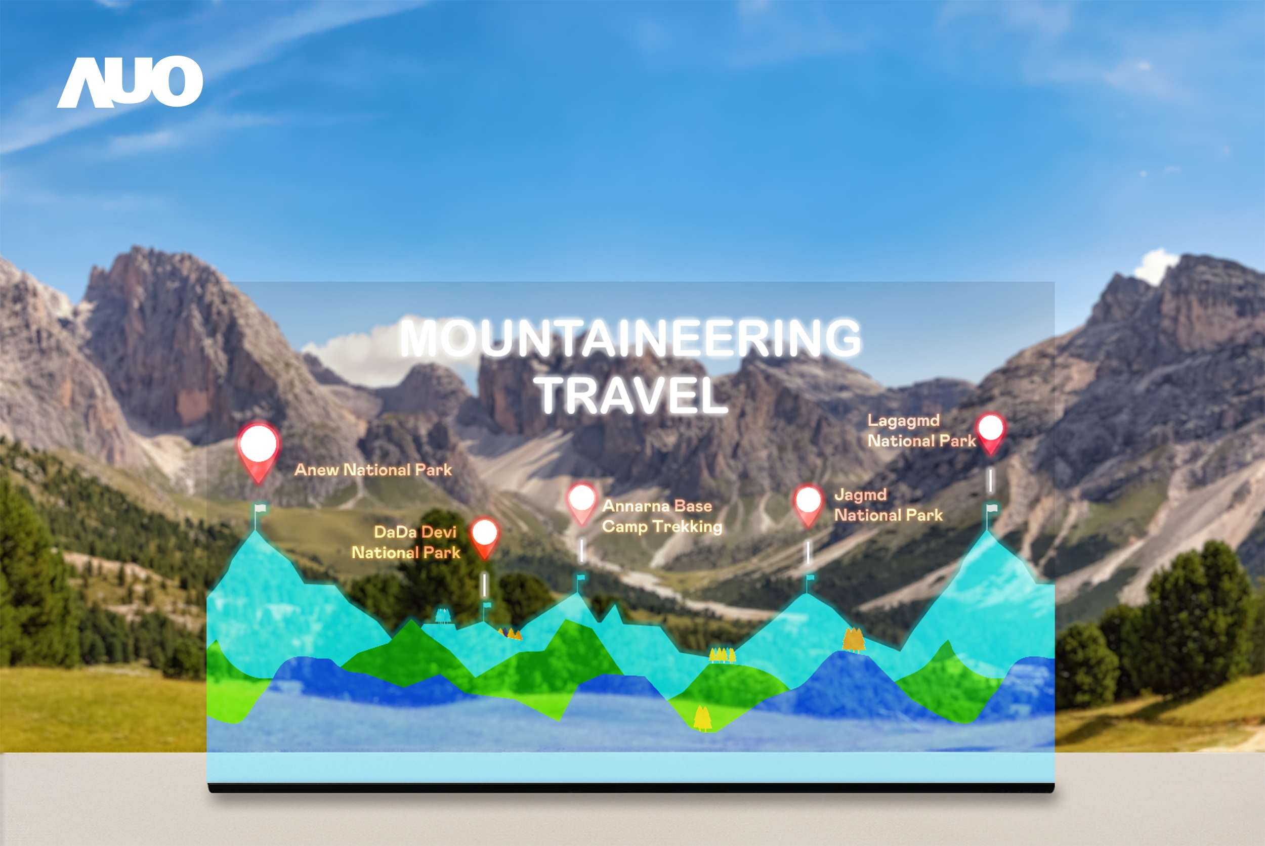 友達展示全球單片尺寸最大(*)42吋透明Micro LED顯示器拼接而成的「64吋透明Micro LED顯示器」，具備高透明度、1,000 nits高亮度、廣色域、採用三邊無邊框的無縫拼接等多重特色，呈現超高清、細膩畫質而不遮擋後方視覺，滿足層峰需求，可廣泛運用於零售、藝術展覽或商業空間等場域